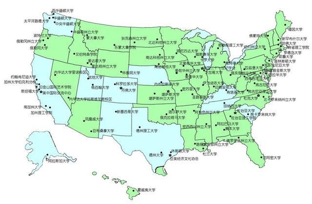 美国大学地图（美国大学分布图高清中文版）